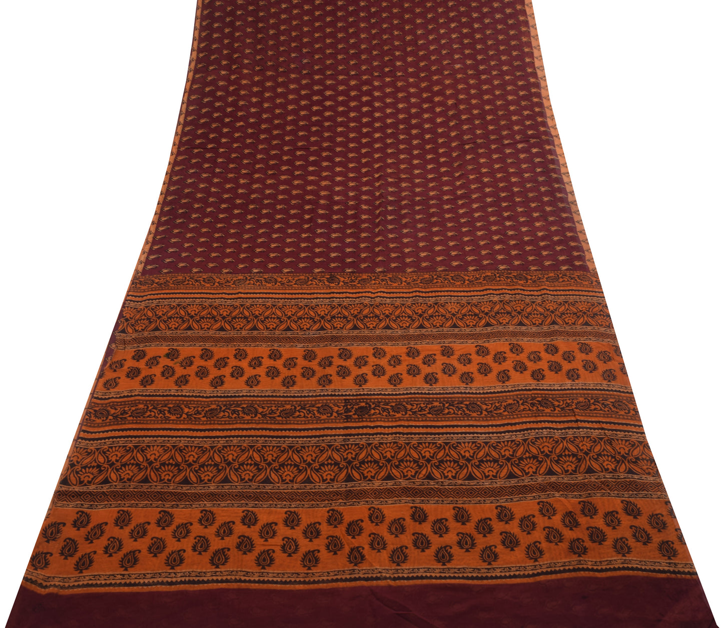 Sushila Vintage Saree Pure Georgette Silk Printed Maroon Paisley Craft Fabric