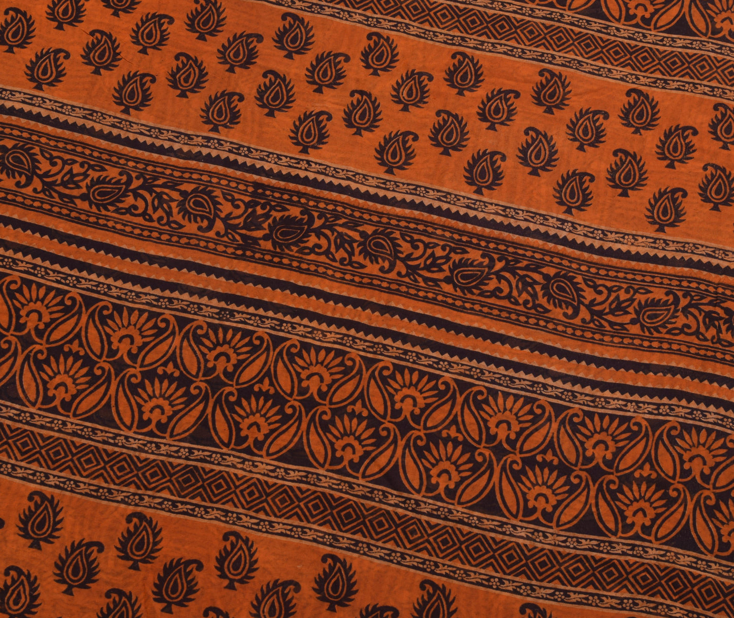 Sushila Vintage Saree Pure Georgette Silk Printed Maroon Paisley Craft Fabric