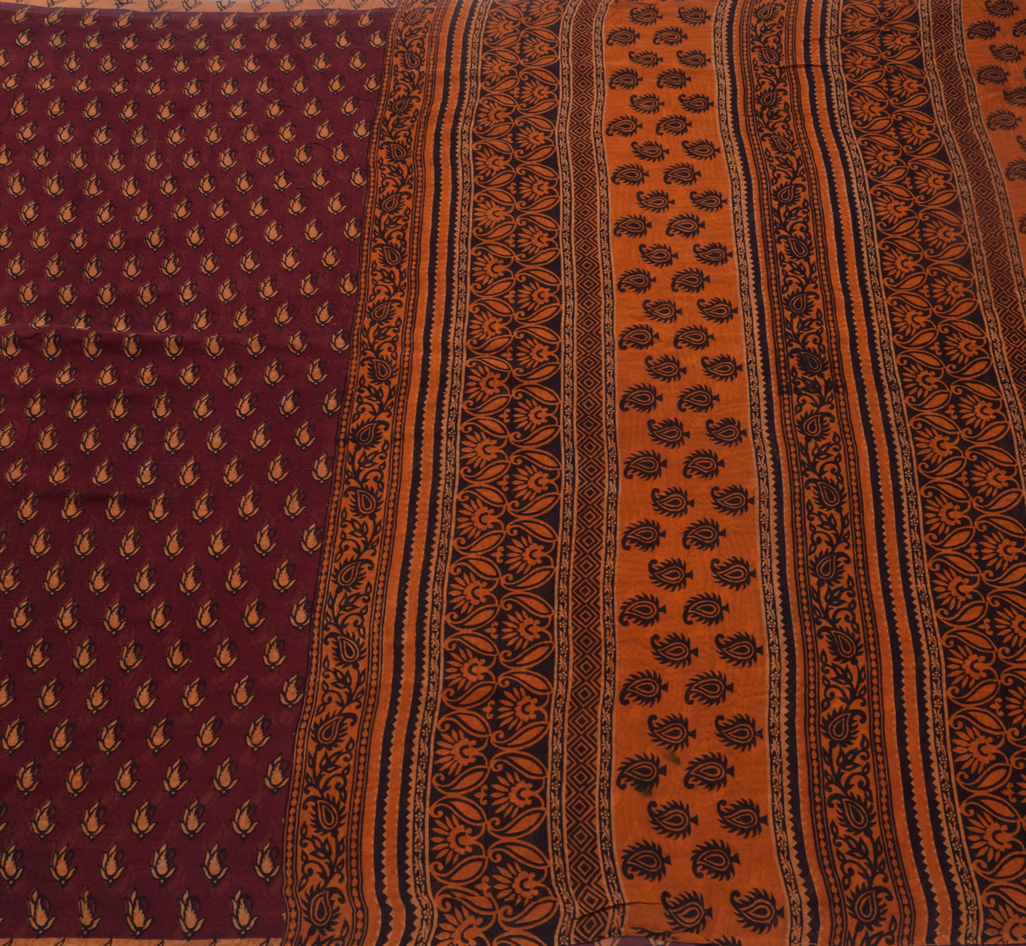 Sushila Vintage Saree Pure Georgette Silk Printed Maroon Paisley Craft Fabric