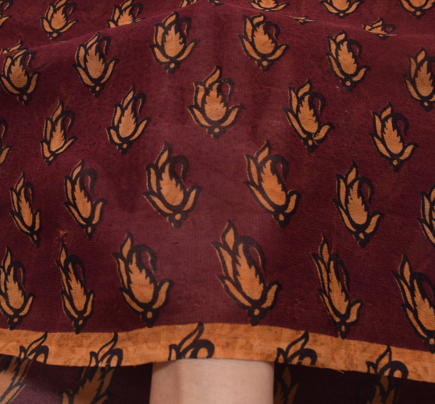 Sushila Vintage Saree Pure Georgette Silk Printed Maroon Paisley Craft Fabric