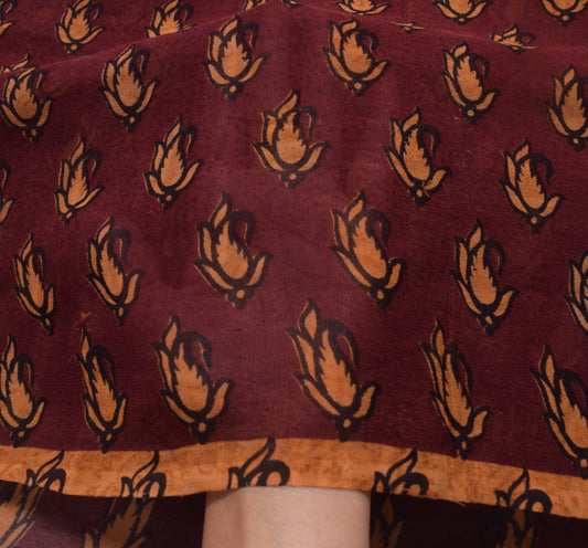 Sushila Vintage Saree Pure Georgette Silk Printed Maroon Paisley Craft Fabric