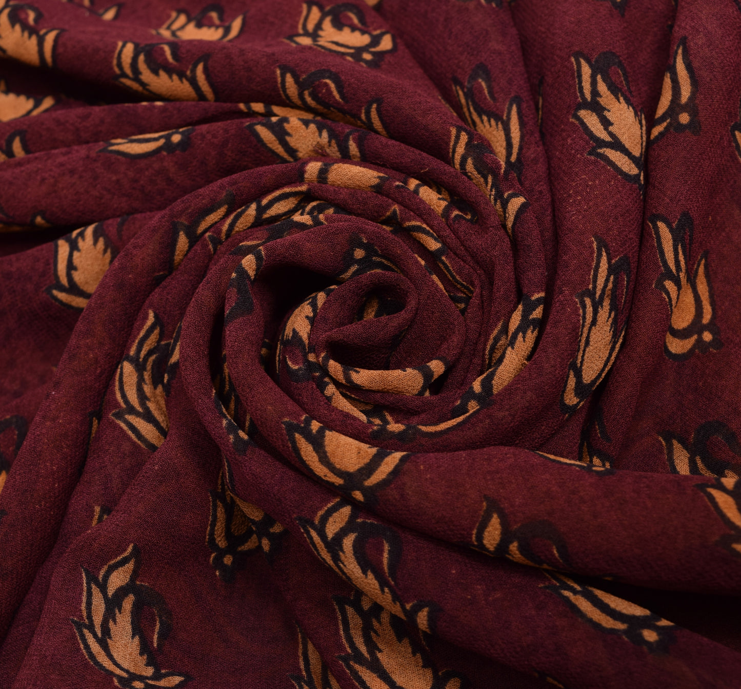 Sushila Vintage Saree Pure Georgette Silk Printed Maroon Paisley Craft Fabric