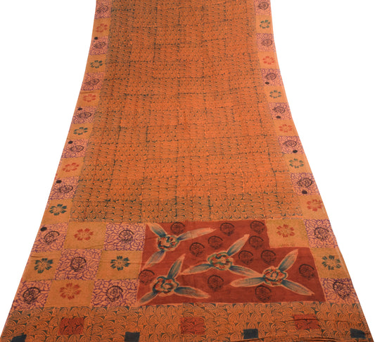 Sushila Vintage Floral Saree 100% Pure Georgette Silk Printed Craft Fabric