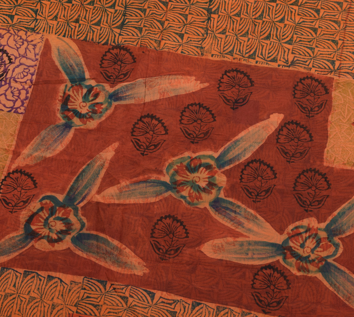 Sushila Vintage Floral Saree 100% Pure Georgette Silk Printed Craft Fabric