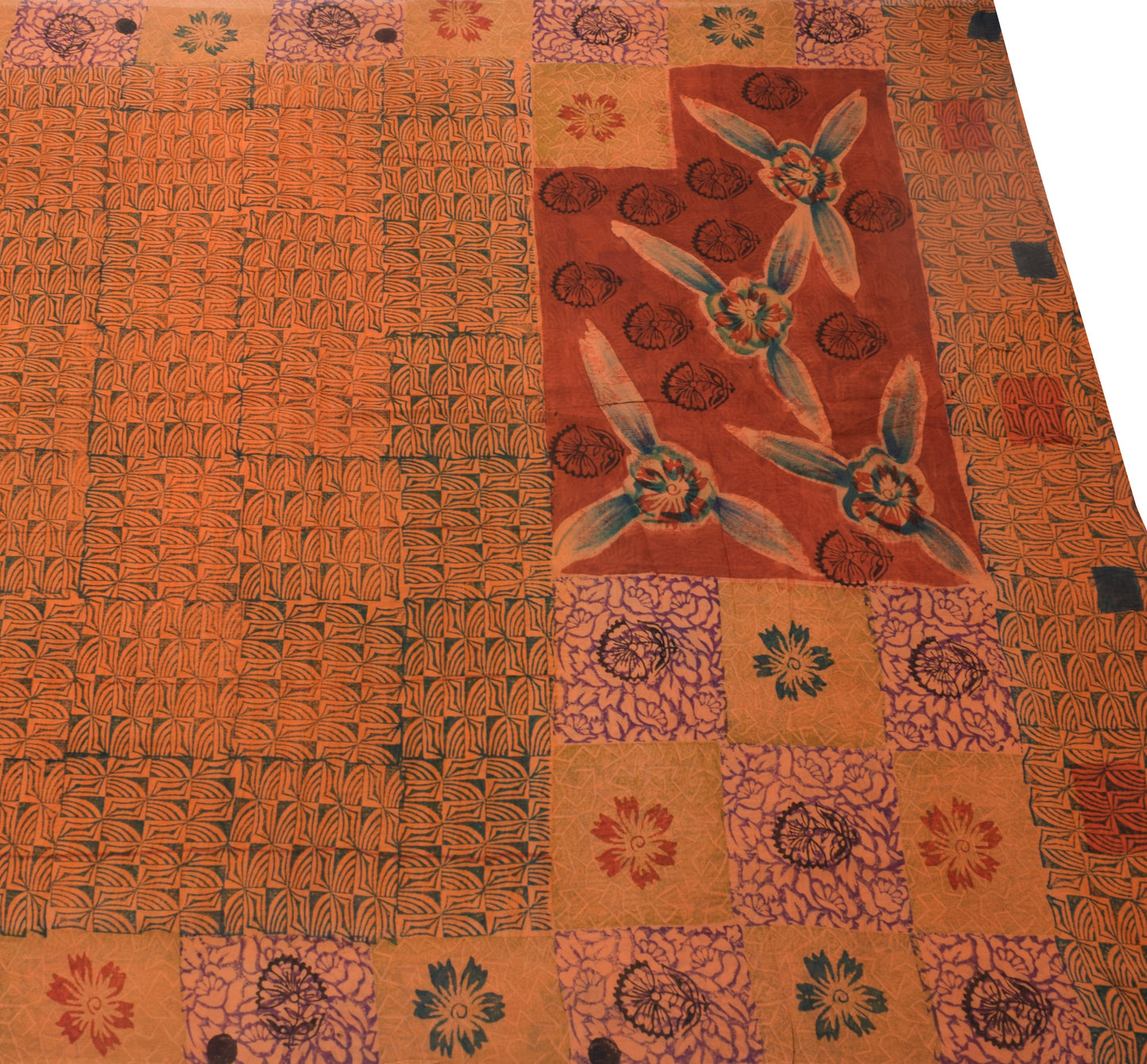 Sushila Vintage Floral Saree 100% Pure Georgette Silk Printed Craft Fabric