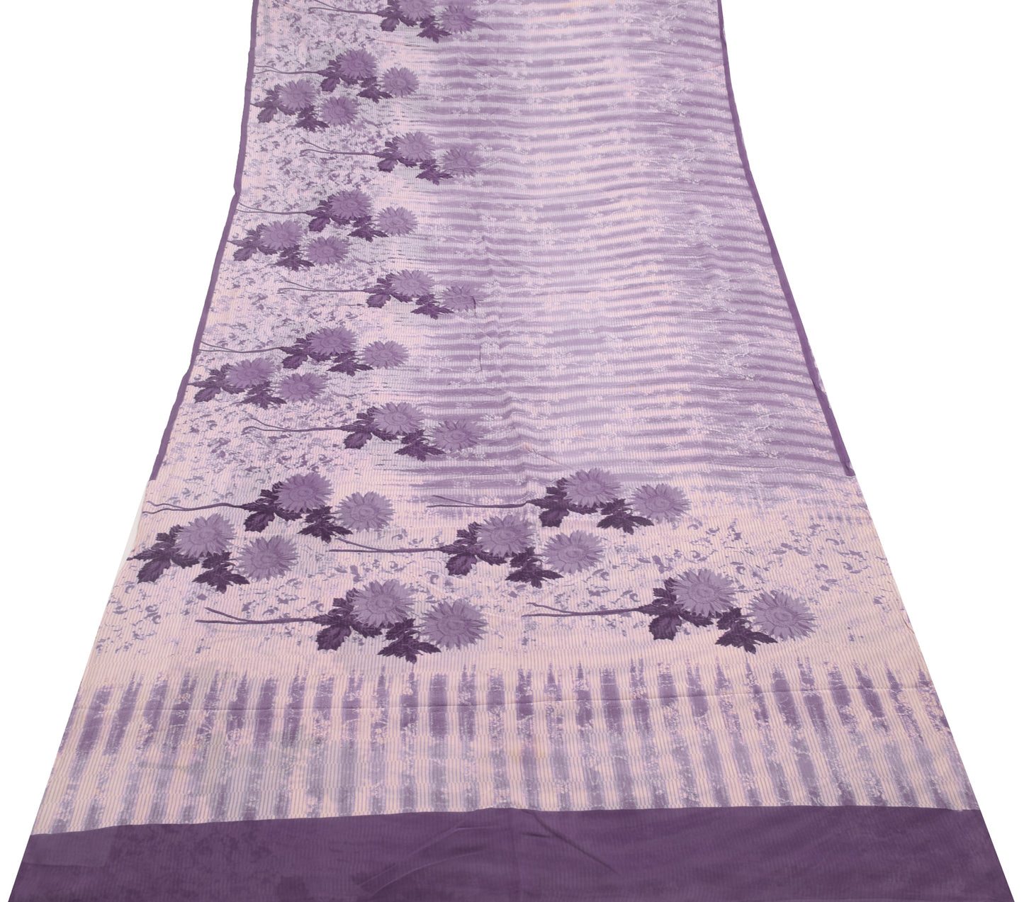 Sushila Vintage Purple Floral Saree 100%Pure Georgette Silk Printed Craft Fabric