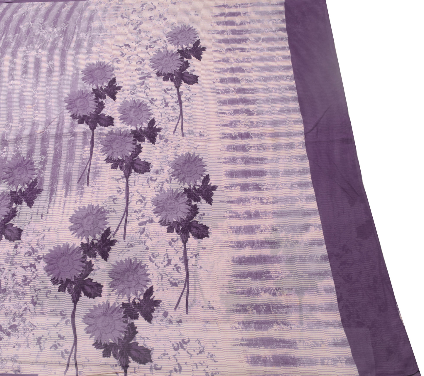 Sushila Vintage Purple Floral Saree 100%Pure Georgette Silk Printed Craft Fabric