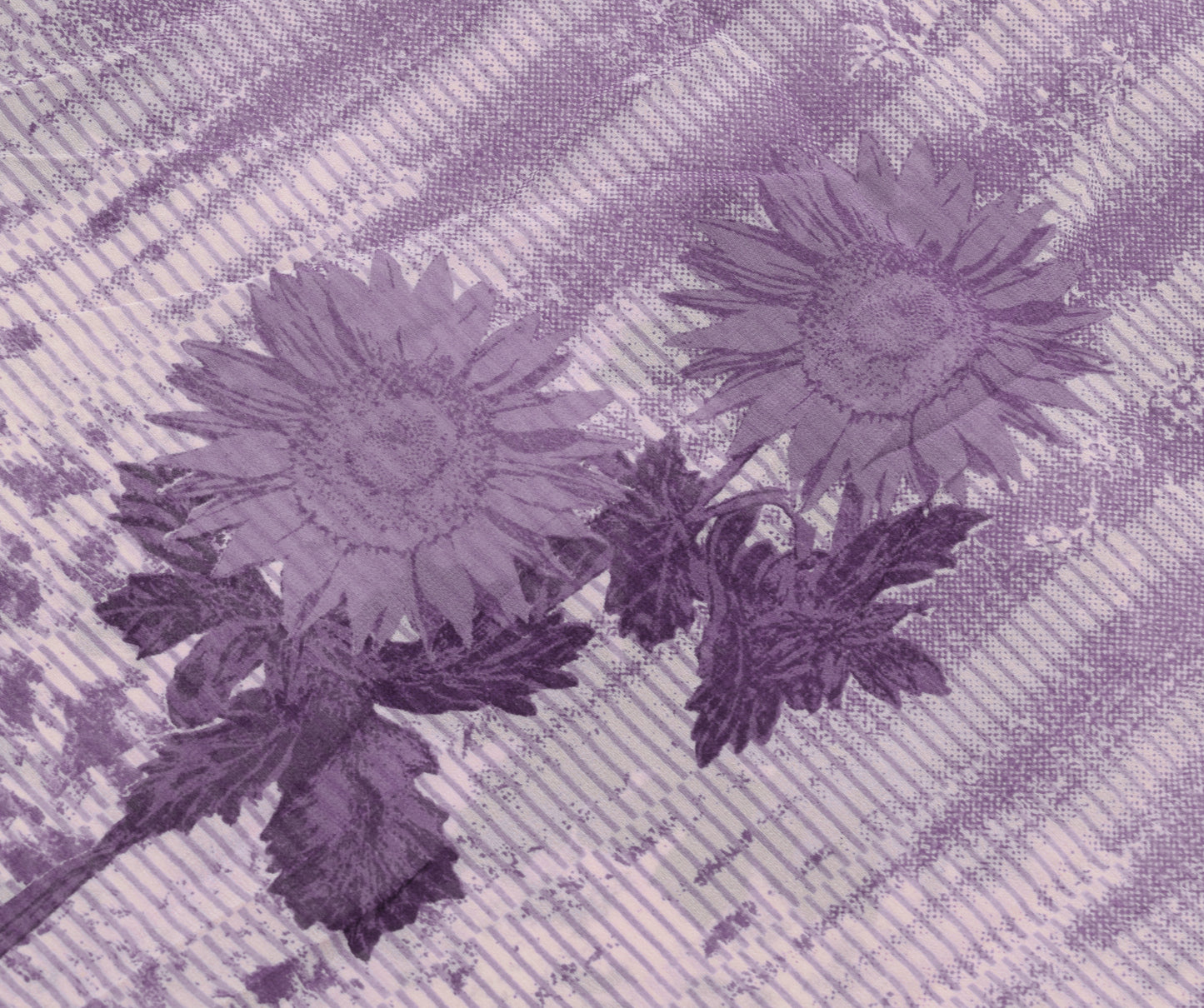 Sushila Vintage Purple Floral Saree 100%Pure Georgette Silk Printed Craft Fabric