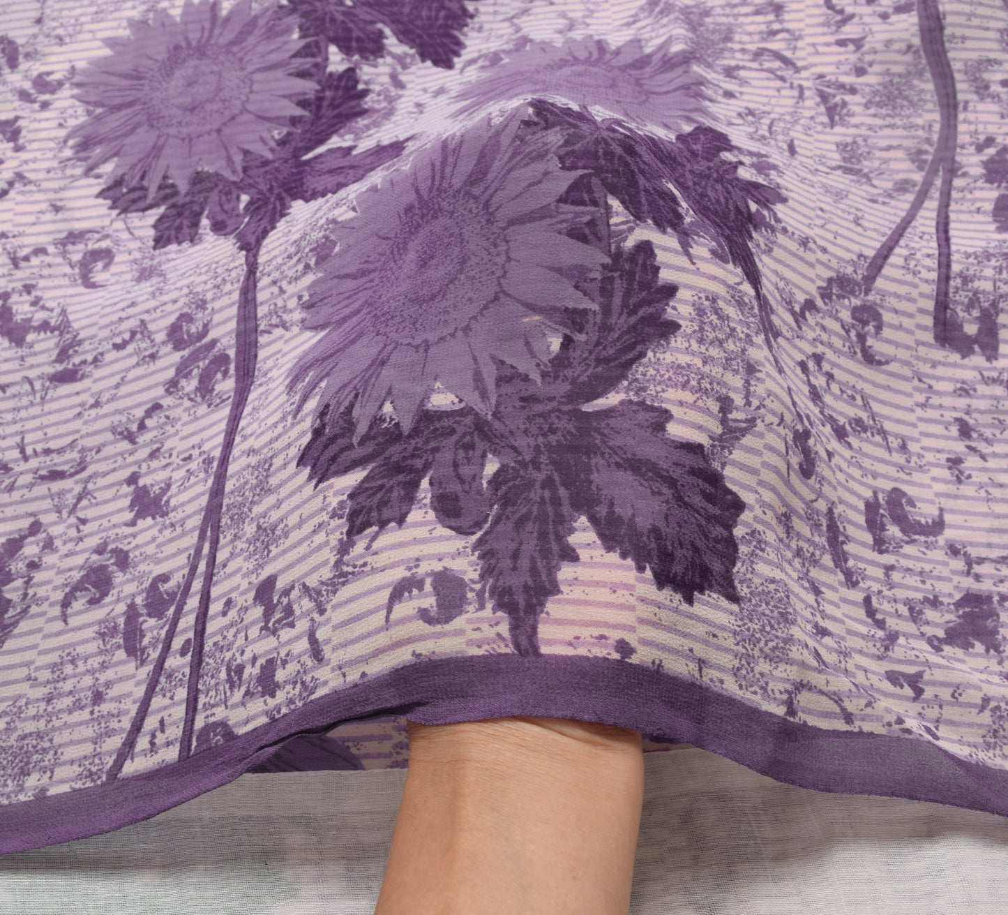 Sushila Vintage Purple Floral Saree 100%Pure Georgette Silk Printed Craft Fabric