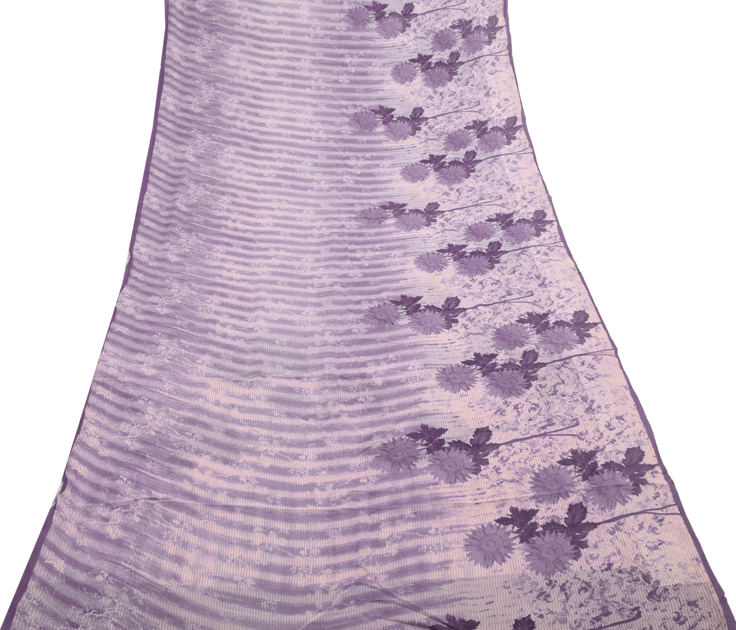 Sushila Vintage Purple Floral Saree 100%Pure Georgette Silk Printed Craft Fabric
