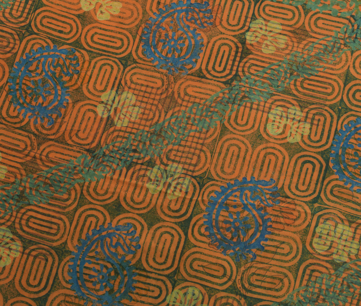 Sushila Vintage Saree 100% Pure Georgette Silk Printed Rust Floral Craft Fabric