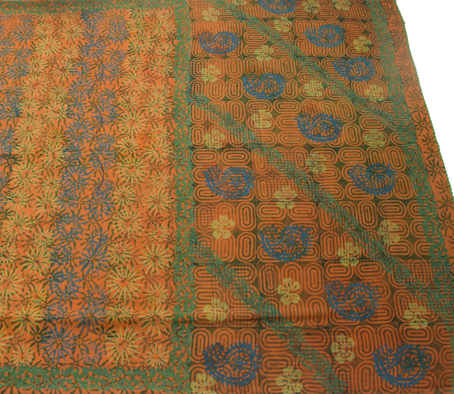 Sushila Vintage Saree 100% Pure Georgette Silk Printed Rust Floral Craft Fabric