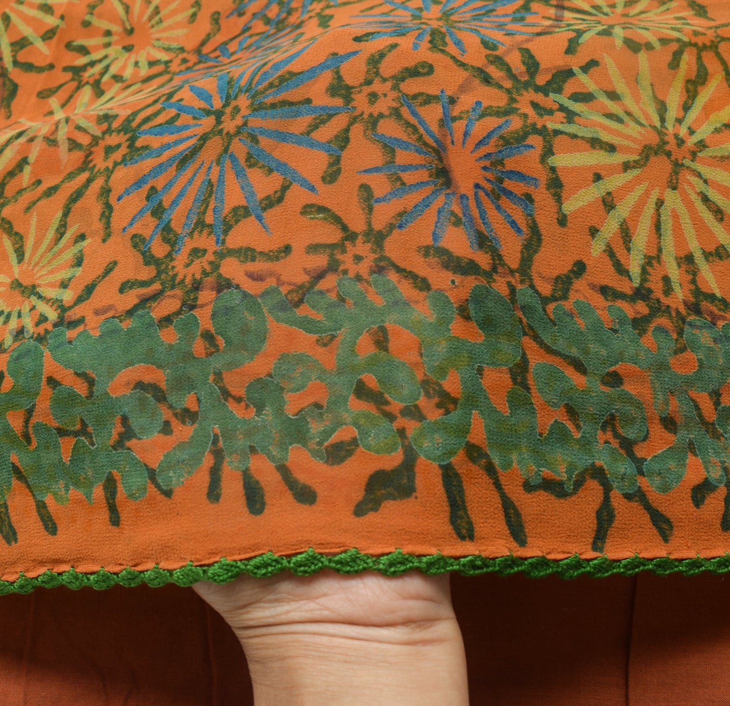 Sushila Vintage Saree 100% Pure Georgette Silk Printed Rust Floral Craft Fabric