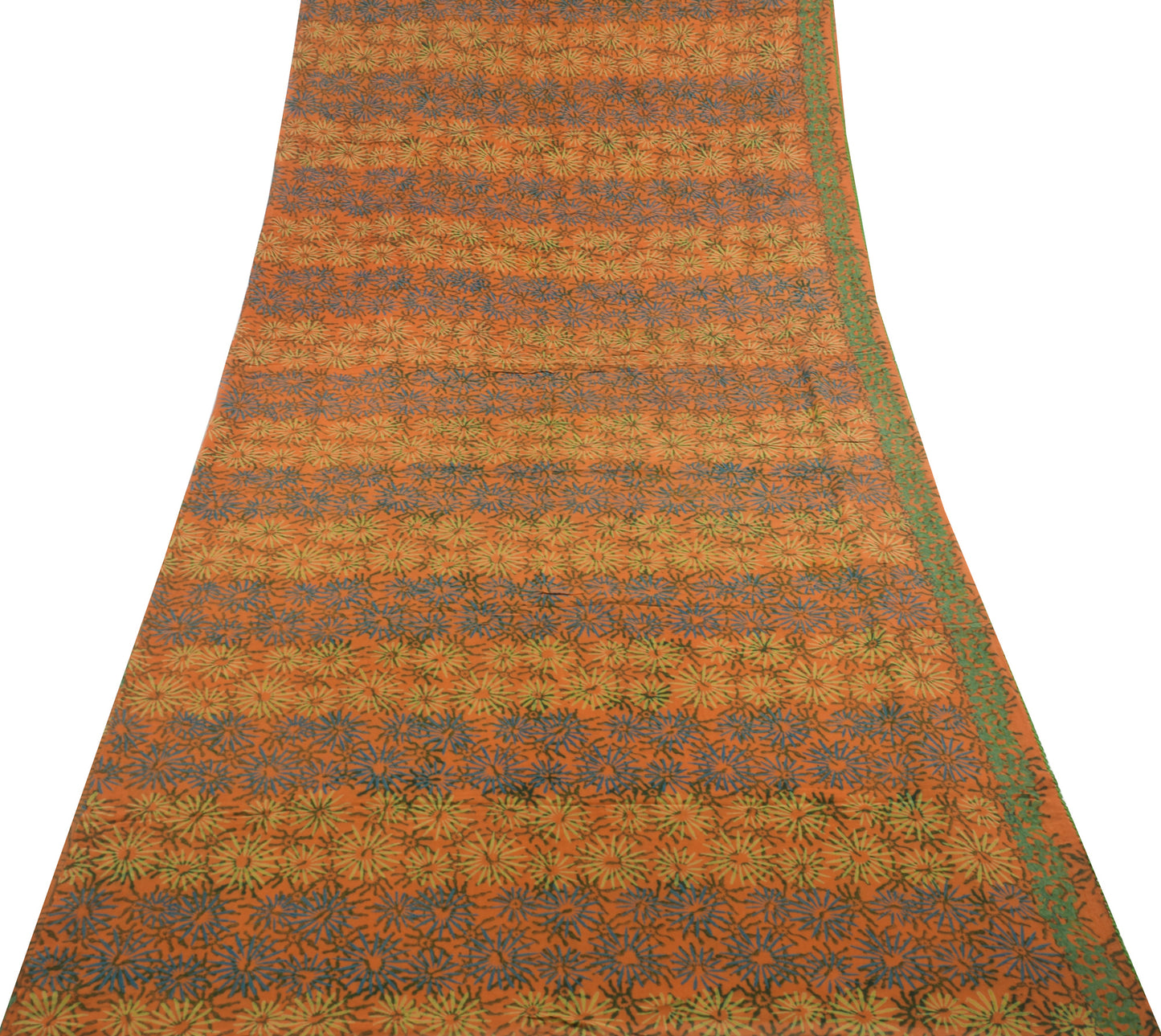 Sushila Vintage Saree 100% Pure Georgette Silk Printed Rust Floral Craft Fabric