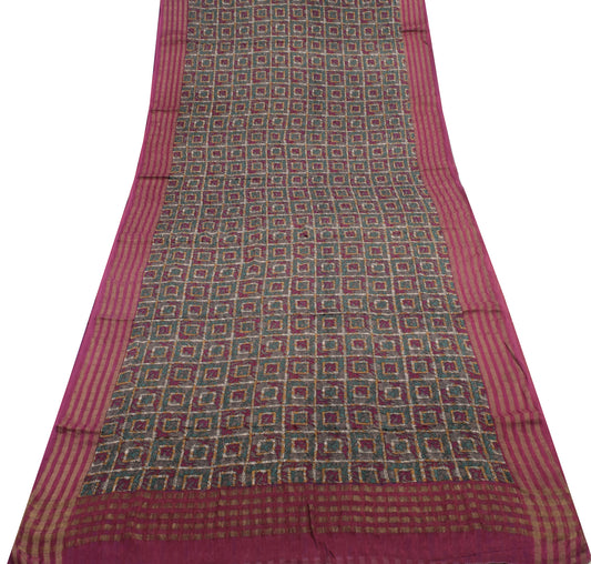 Sushila Vintage Purple Saree 100%Pure Georgette Silk Floral Printed&Woven Fabric