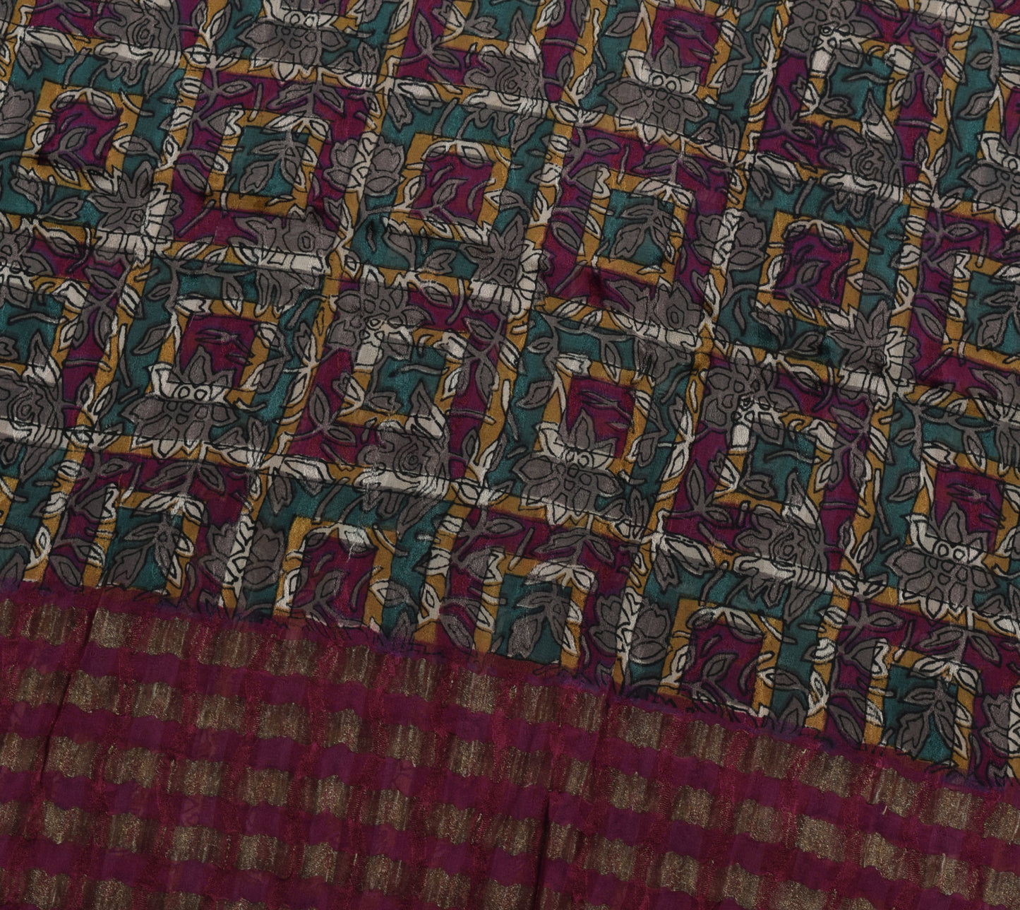 Sushila Vintage Purple Saree 100%Pure Georgette Silk Floral Printed&Woven Fabric