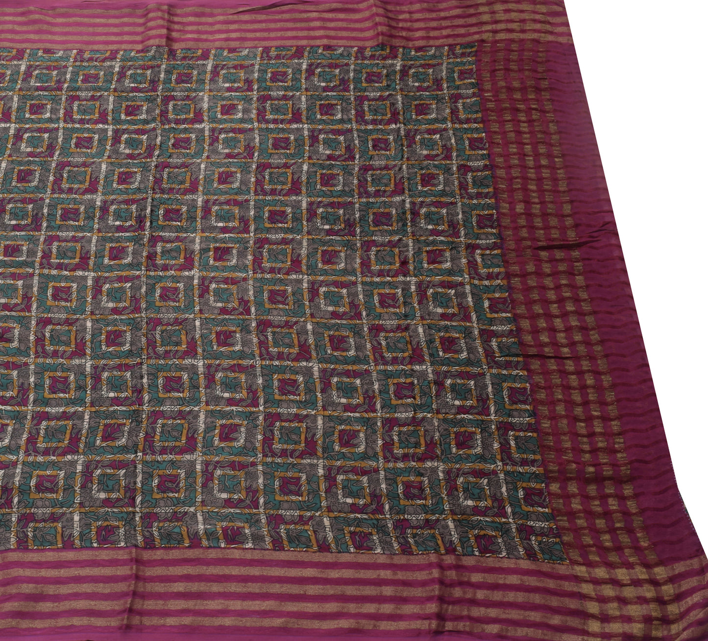 Sushila Vintage Purple Saree 100%Pure Georgette Silk Floral Printed&Woven Fabric