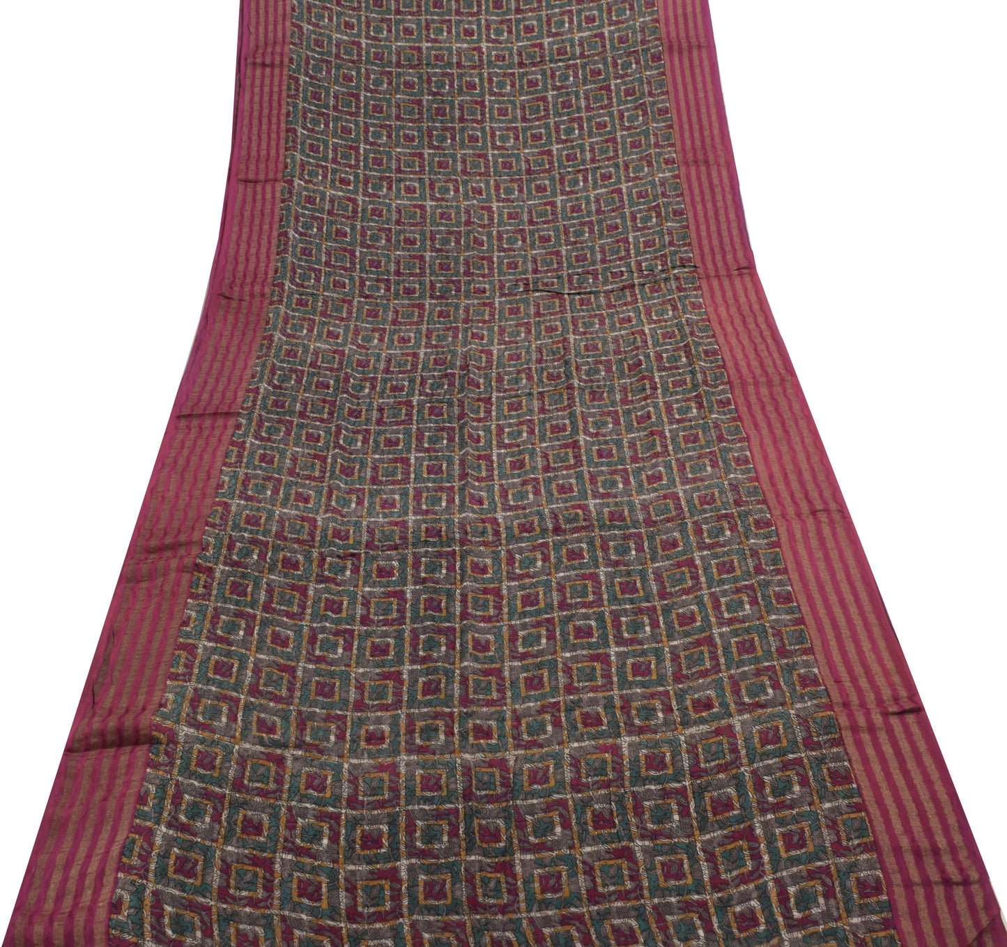 Sushila Vintage Purple Saree 100%Pure Georgette Silk Floral Printed&Woven Fabric