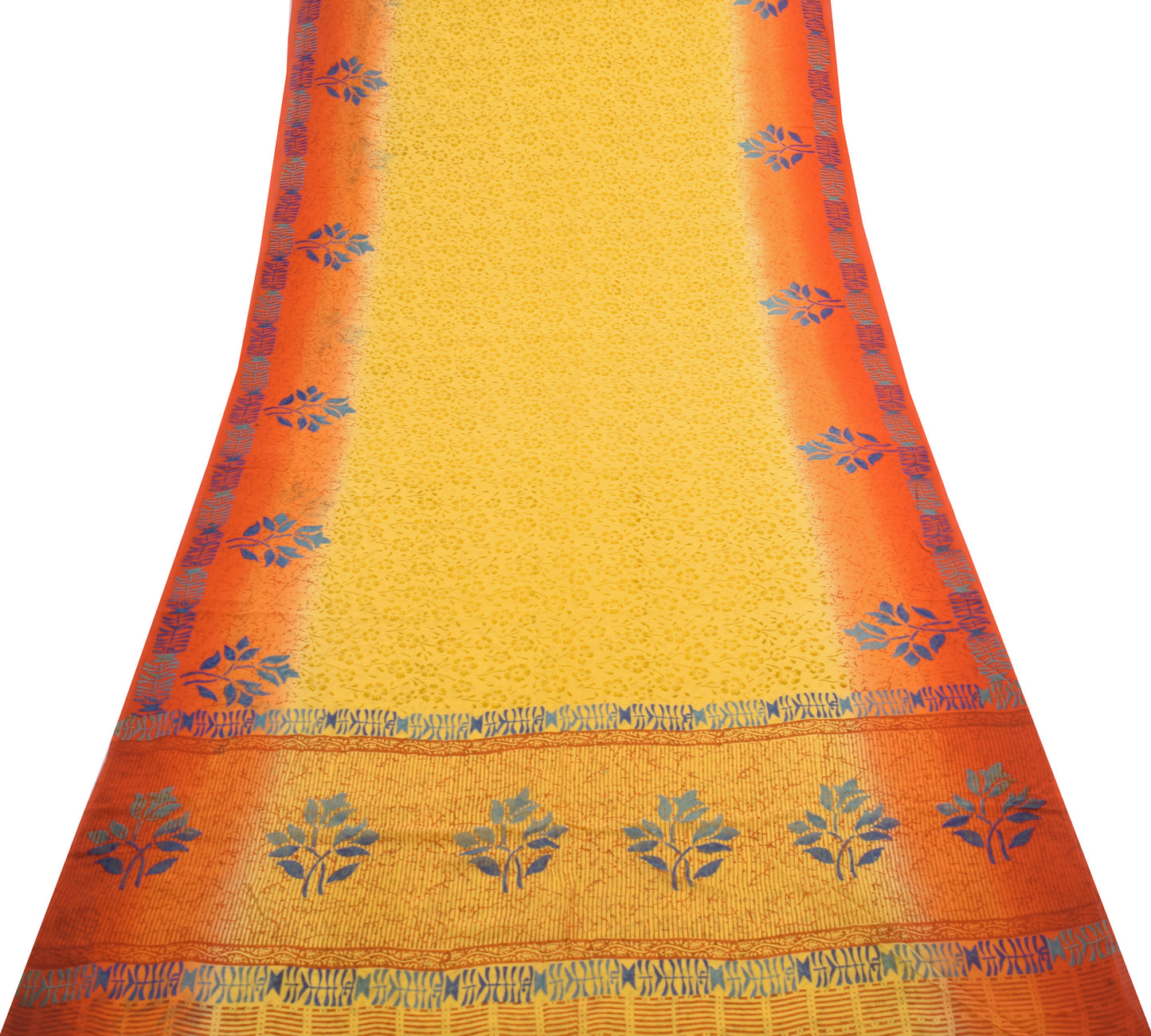 Sushila Vintage Saree 100%Pure Georgette Silk Printed Yellow Floral Craft Fabric