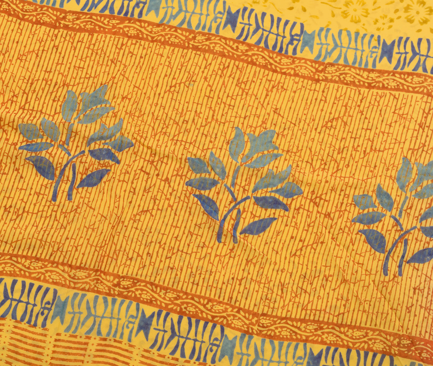 Sushila Vintage Saree 100%Pure Georgette Silk Printed Yellow Floral Craft Fabric