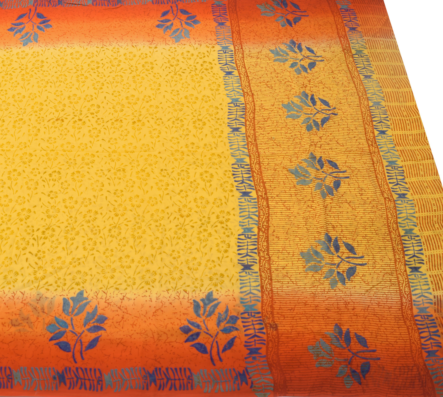 Sushila Vintage Saree 100%Pure Georgette Silk Printed Yellow Floral Craft Fabric