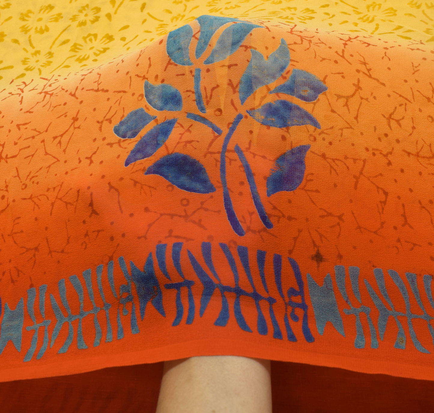 Sushila Vintage Saree 100%Pure Georgette Silk Printed Yellow Floral Craft Fabric