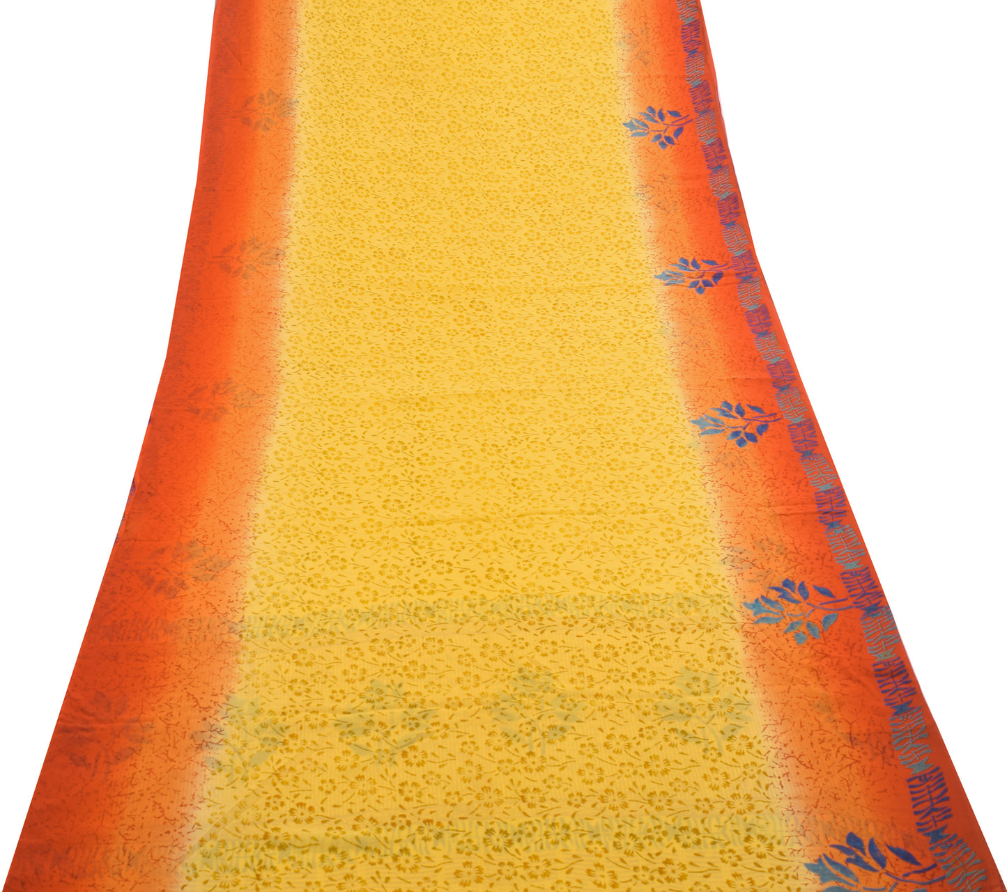 Sushila Vintage Saree 100%Pure Georgette Silk Printed Yellow Floral Craft Fabric