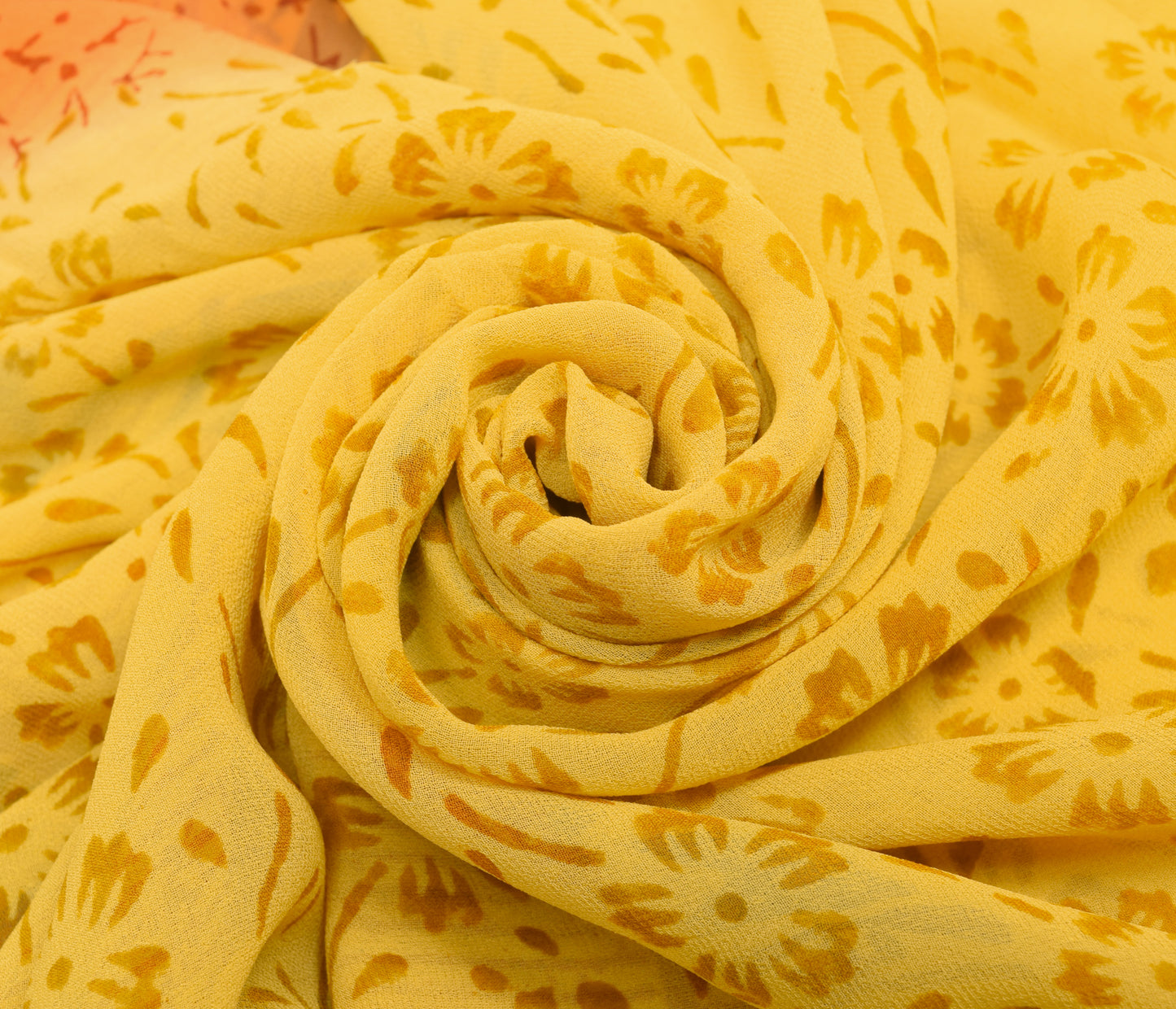 Sushila Vintage Saree 100%Pure Georgette Silk Printed Yellow Floral Craft Fabric