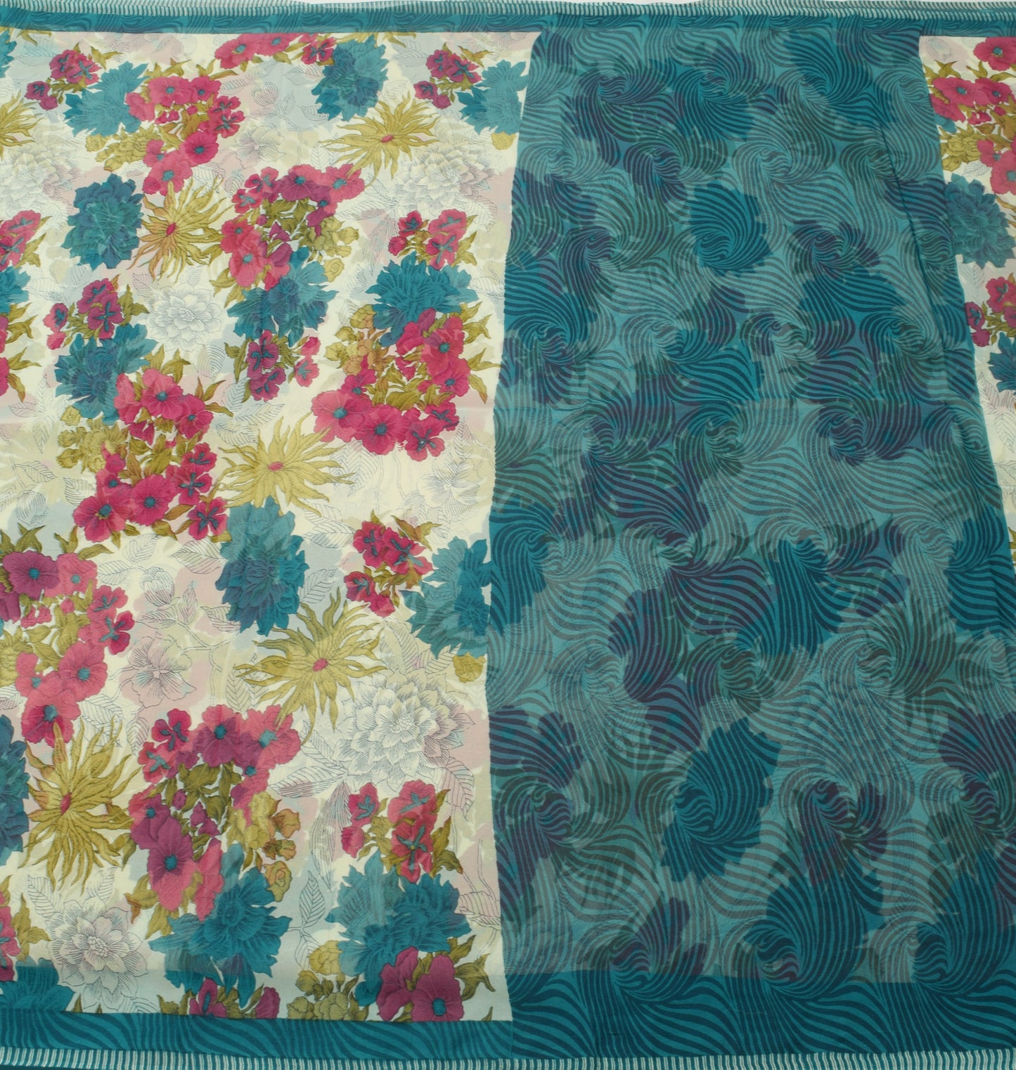 Sushila Vintage Floral Cream Saree 100% Pure Georgette Silk Printed Craft Fabric