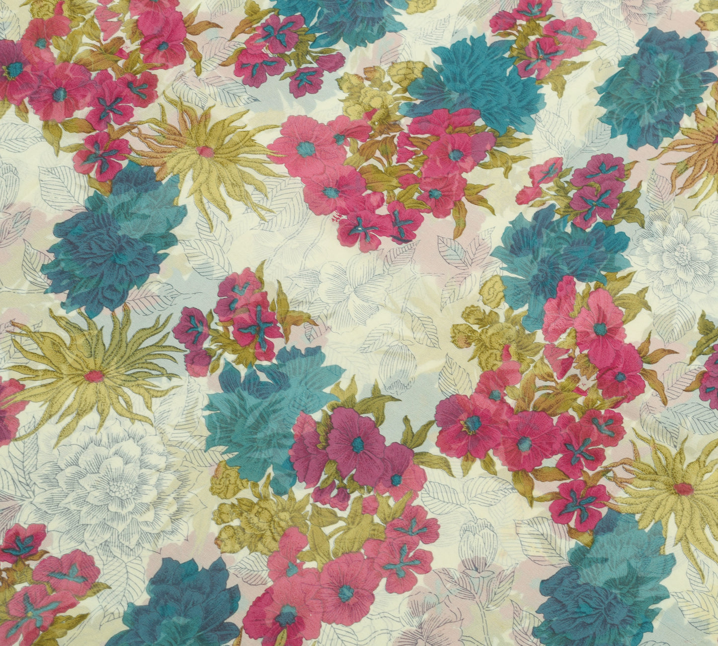 Sushila Vintage Floral Cream Saree 100% Pure Georgette Silk Printed Craft Fabric