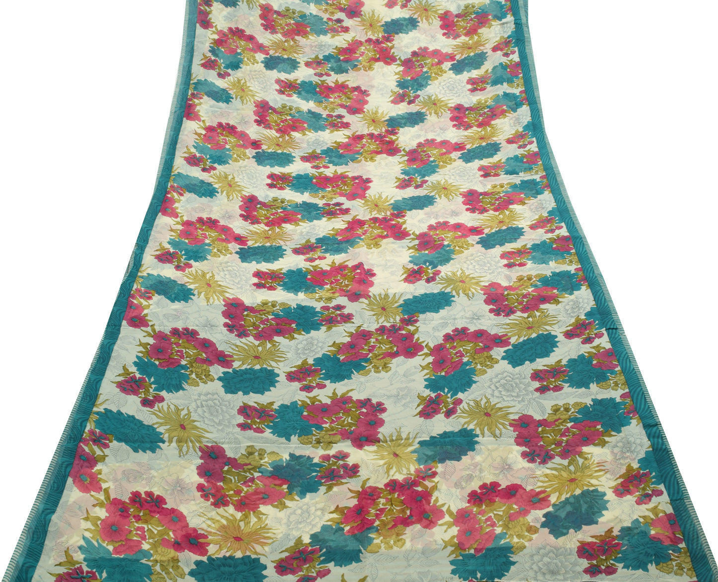 Sushila Vintage Floral Cream Saree 100% Pure Georgette Silk Printed Craft Fabric