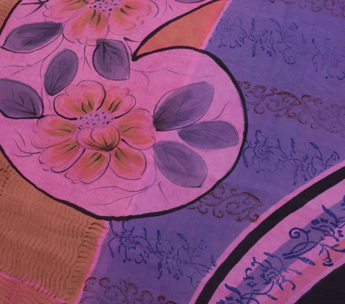 Sushila Vintage Brown Saree 100% Pure Georgette Silk Printed 5 YD Craft Fabric