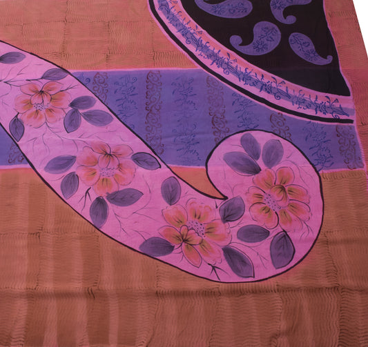 Sushila Vintage Brown Saree 100% Pure Georgette Silk Printed 5 YD Craft Fabric