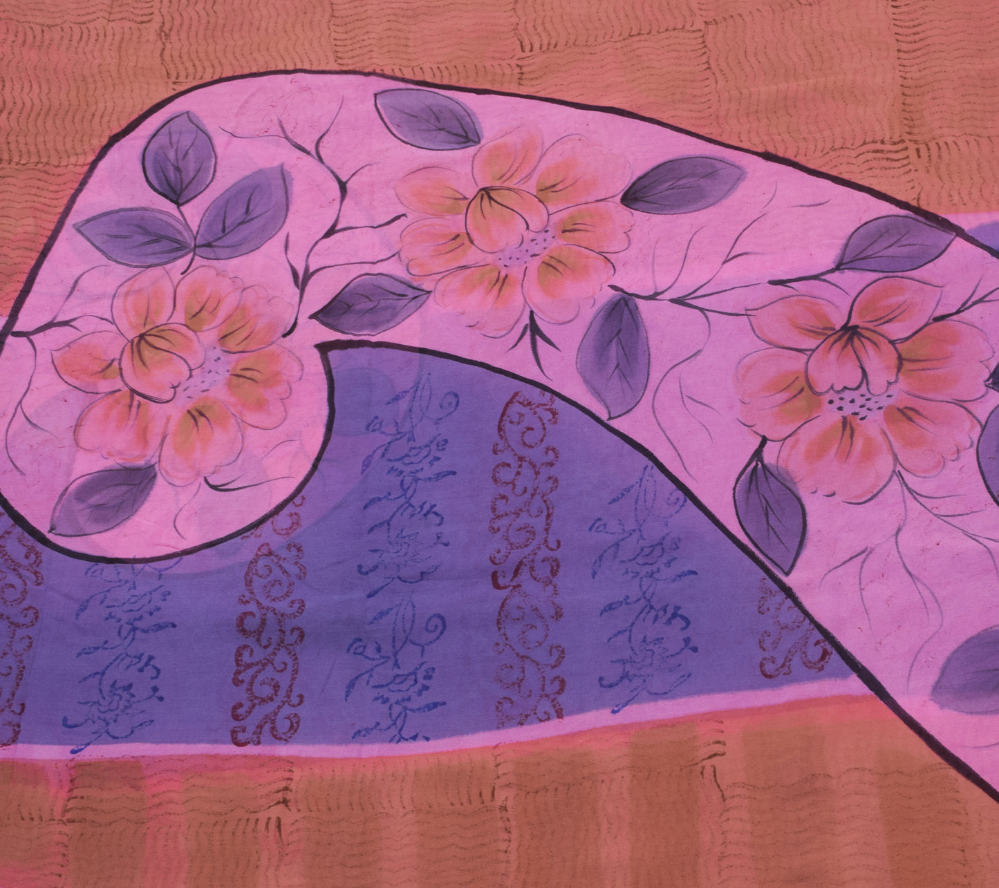 Sushila Vintage Brown Saree 100% Pure Georgette Silk Printed 5 YD Craft Fabric