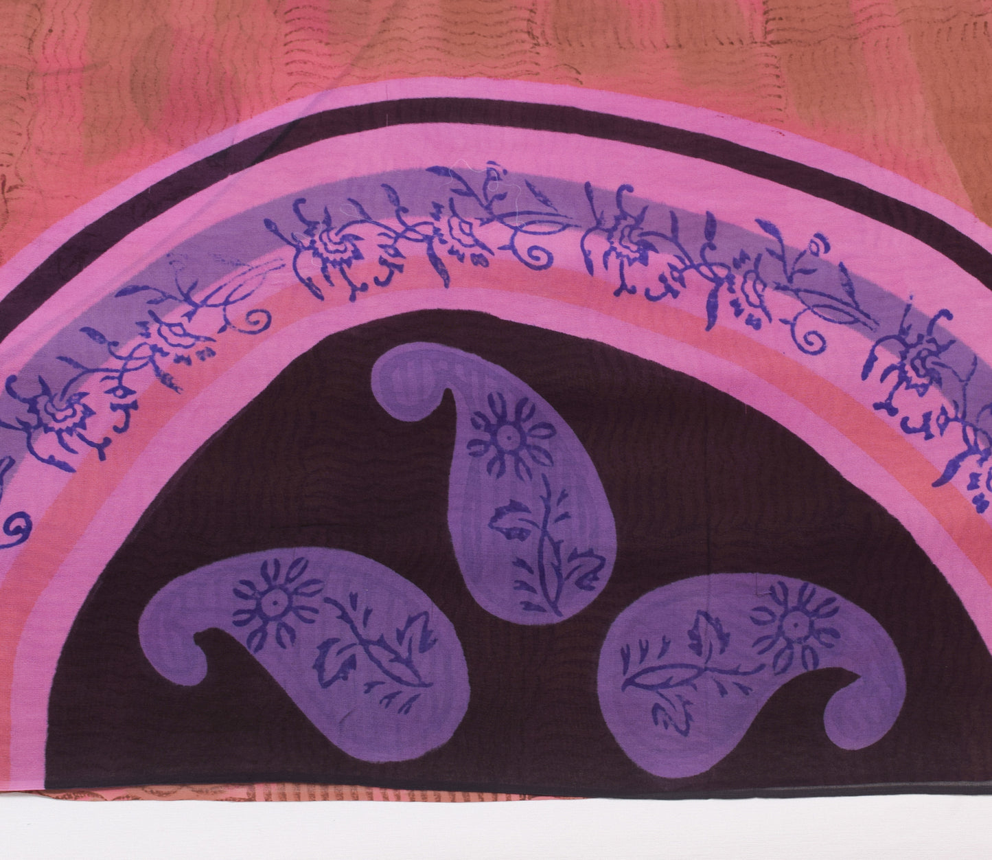 Sushila Vintage Brown Saree 100% Pure Georgette Silk Printed 5 YD Craft Fabric