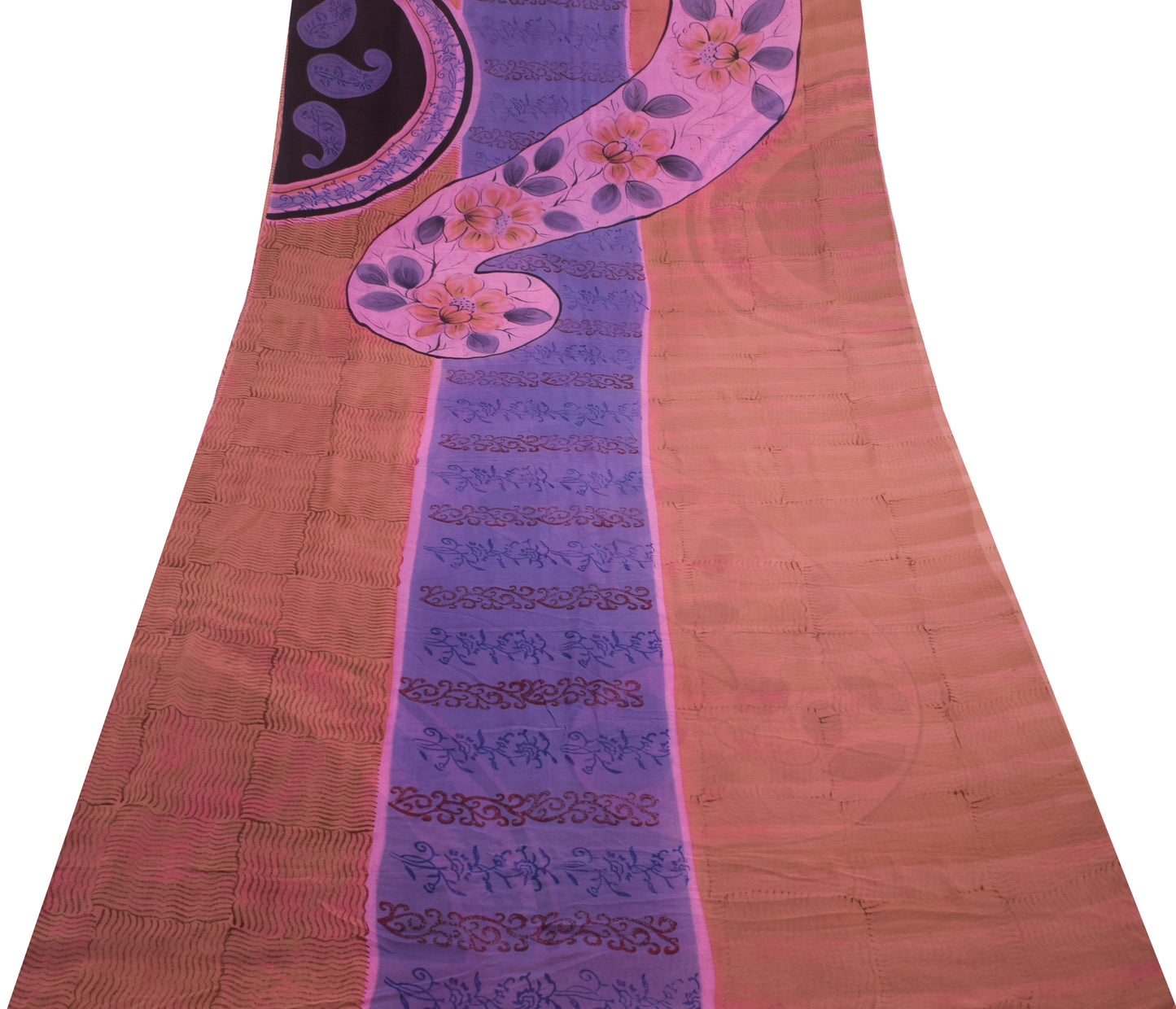 Sushila Vintage Brown Saree 100% Pure Georgette Silk Printed 5 YD Craft Fabric