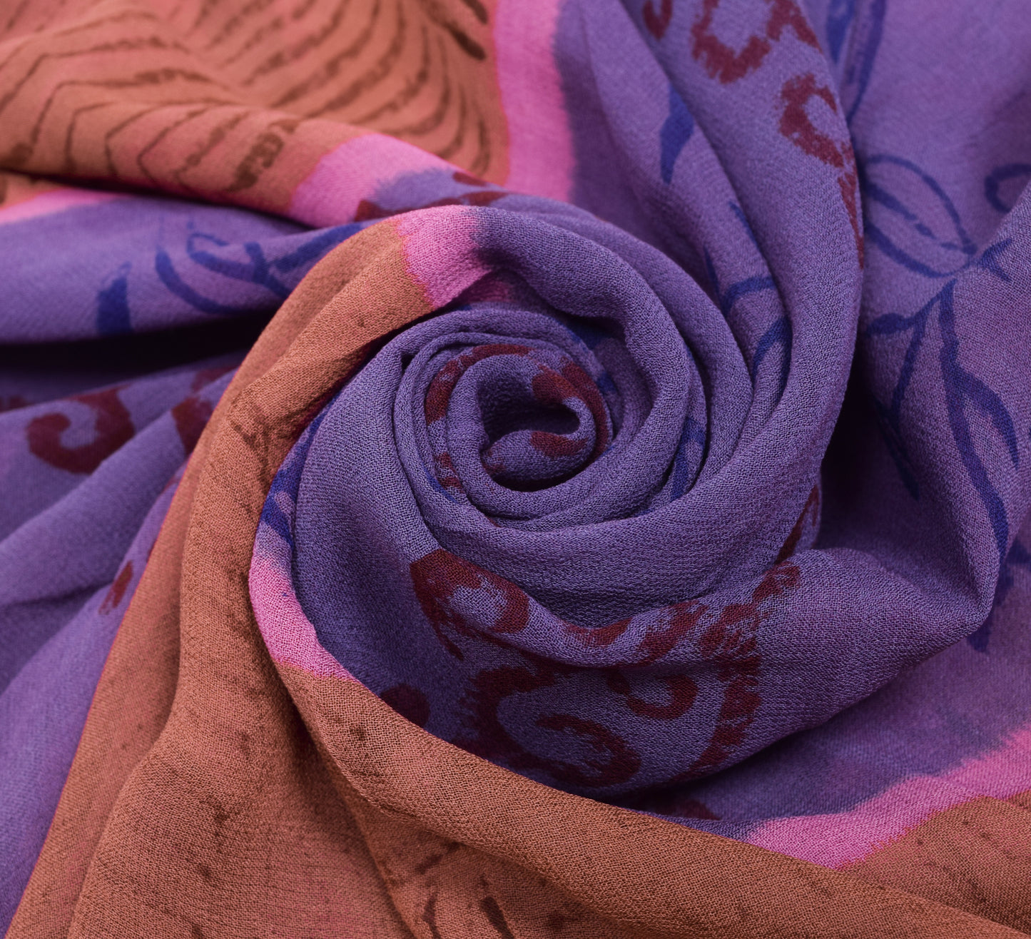 Sushila Vintage Brown Saree 100% Pure Georgette Silk Printed 5 YD Craft Fabric