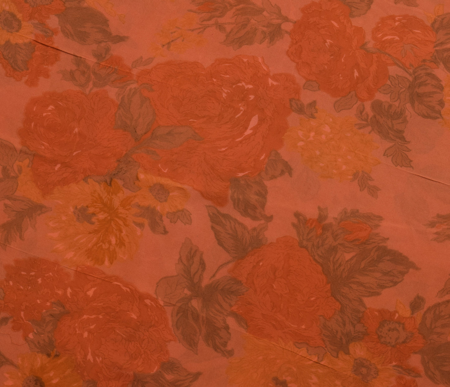 Sushila Vintage Saree 100% Pure Georgette Silk Printed Rust Floral Craft Fabric