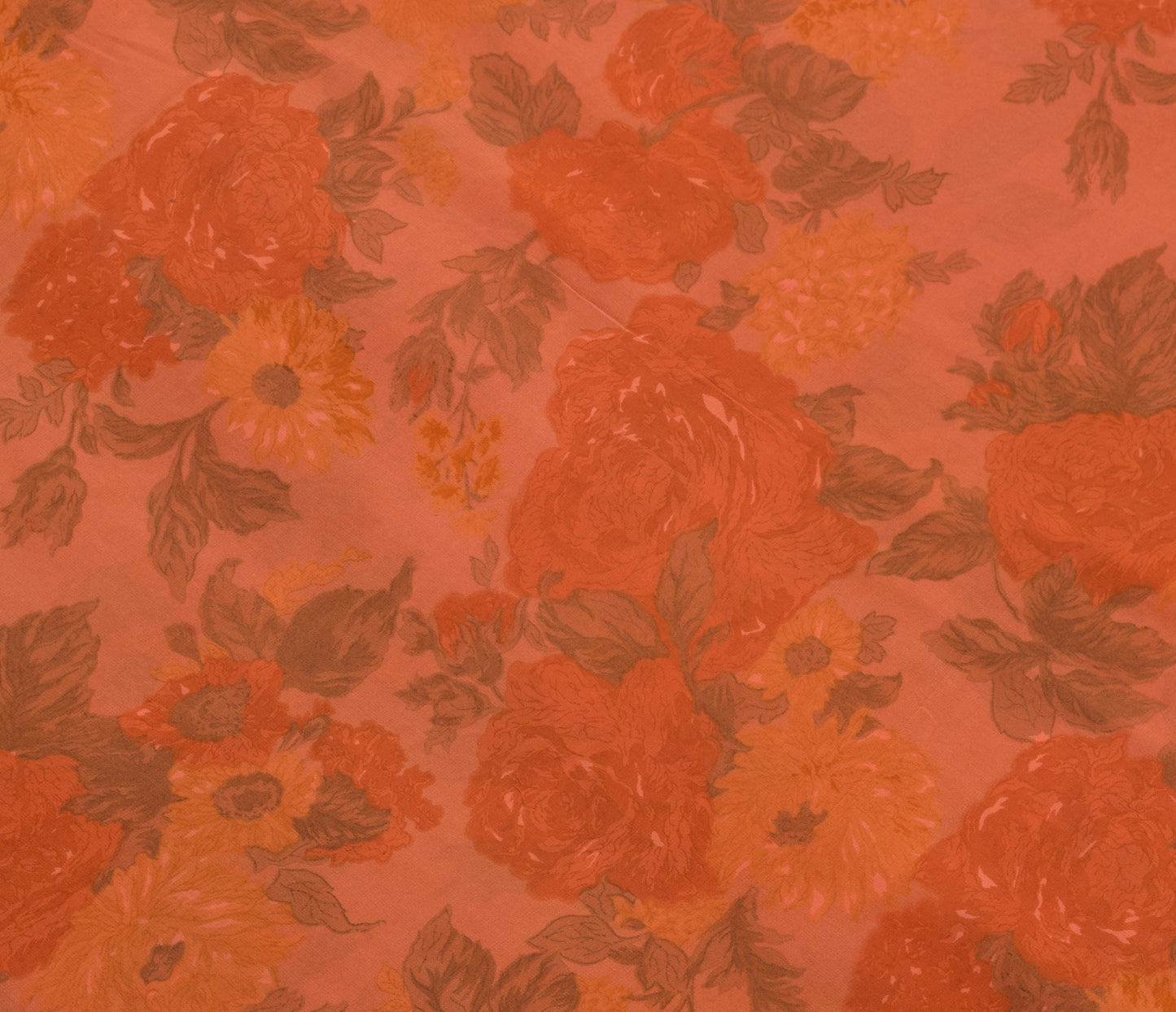 Sushila Vintage Saree 100% Pure Georgette Silk Printed Rust Floral Craft Fabric