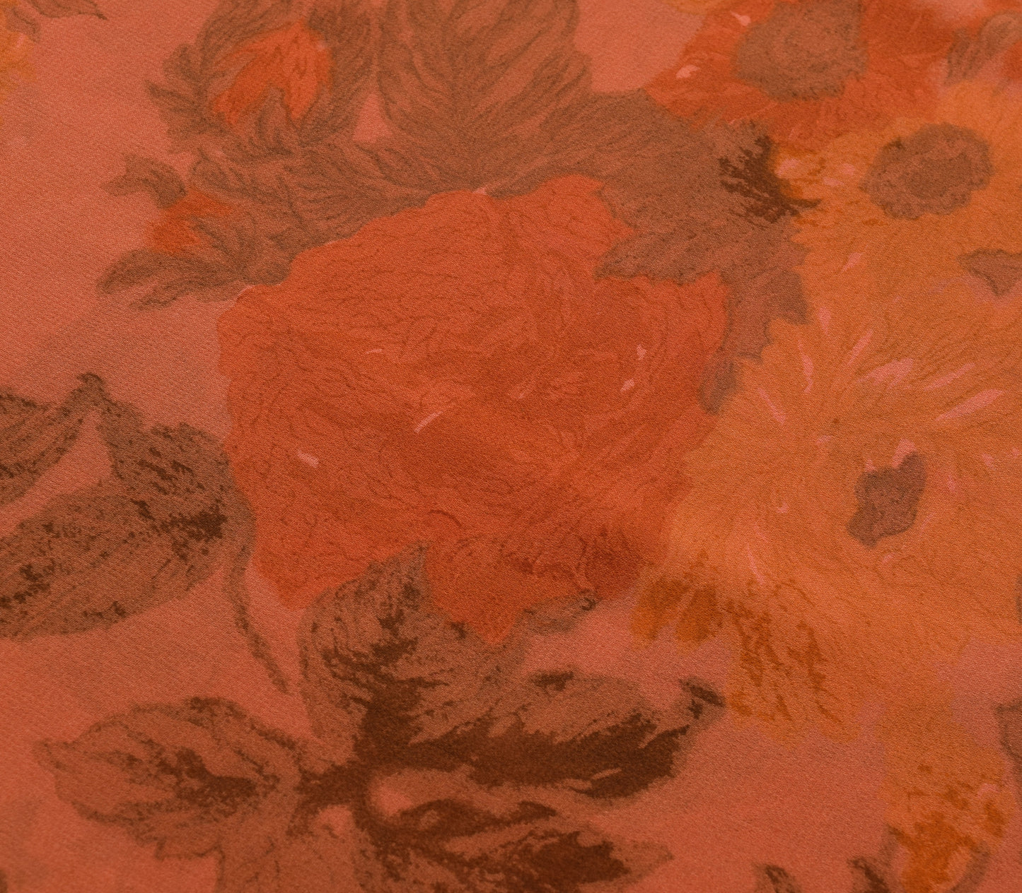 Sushila Vintage Saree 100% Pure Georgette Silk Printed Rust Floral Craft Fabric