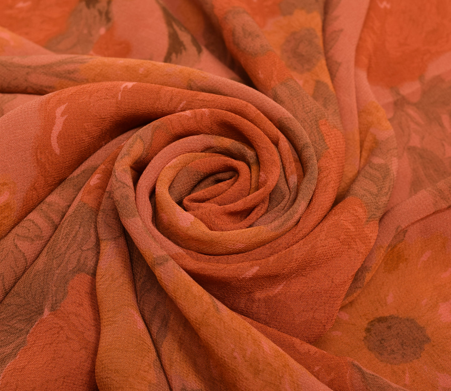 Sushila Vintage Saree 100% Pure Georgette Silk Printed Rust Floral Craft Fabric