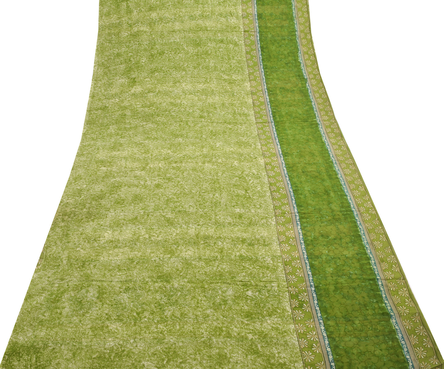 Sushila Vintage Saree 100% Pure Georgette Silk Printed Floral Green Craft Fabric