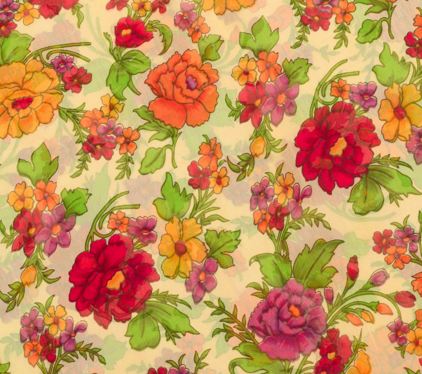 Sushila Vintage Saree Pure Georgette Printed Light Yellow Floral Craft Fabric