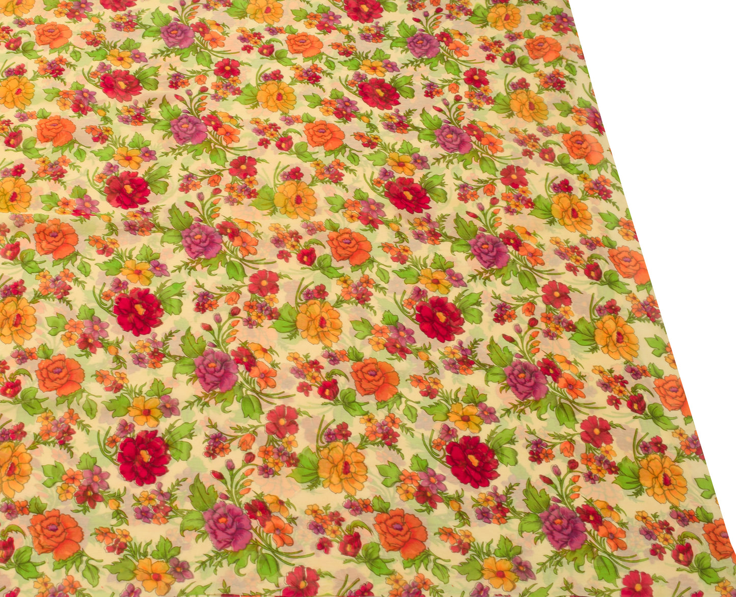 Sushila Vintage Saree Pure Georgette Printed Light Yellow Floral Craft Fabric