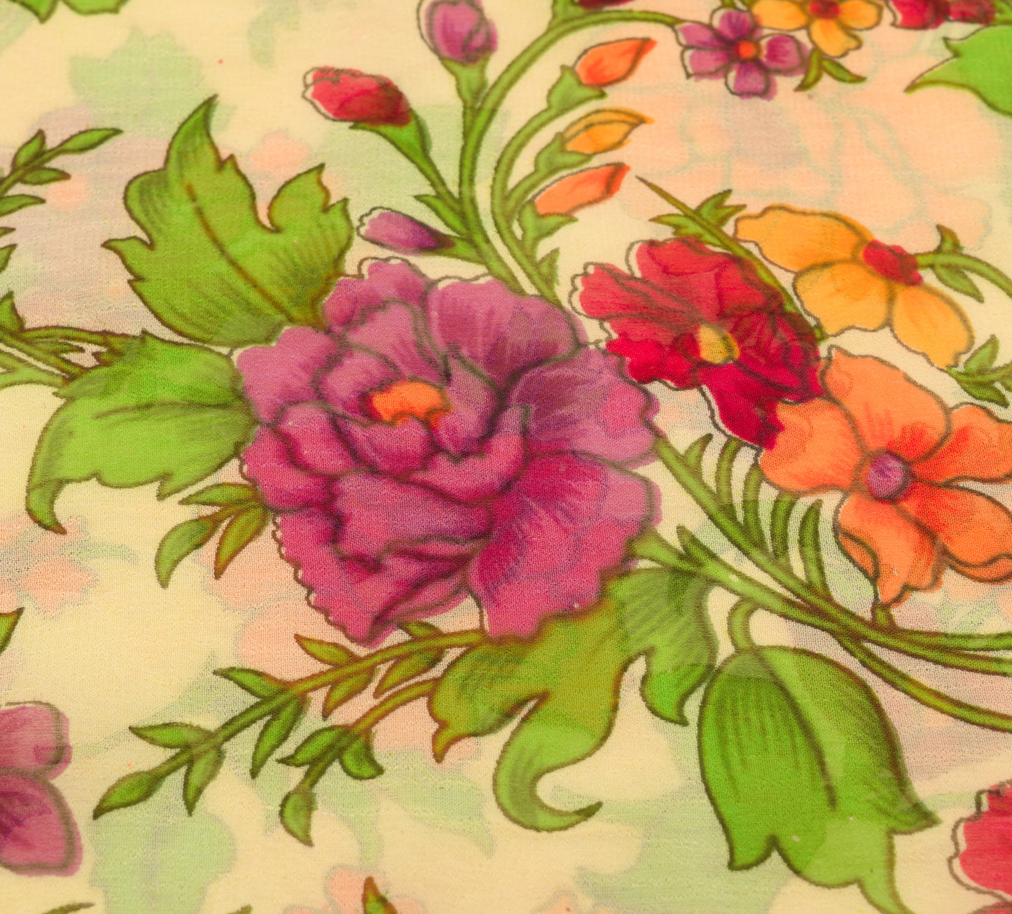 Sushila Vintage Saree Pure Georgette Printed Light Yellow Floral Craft Fabric