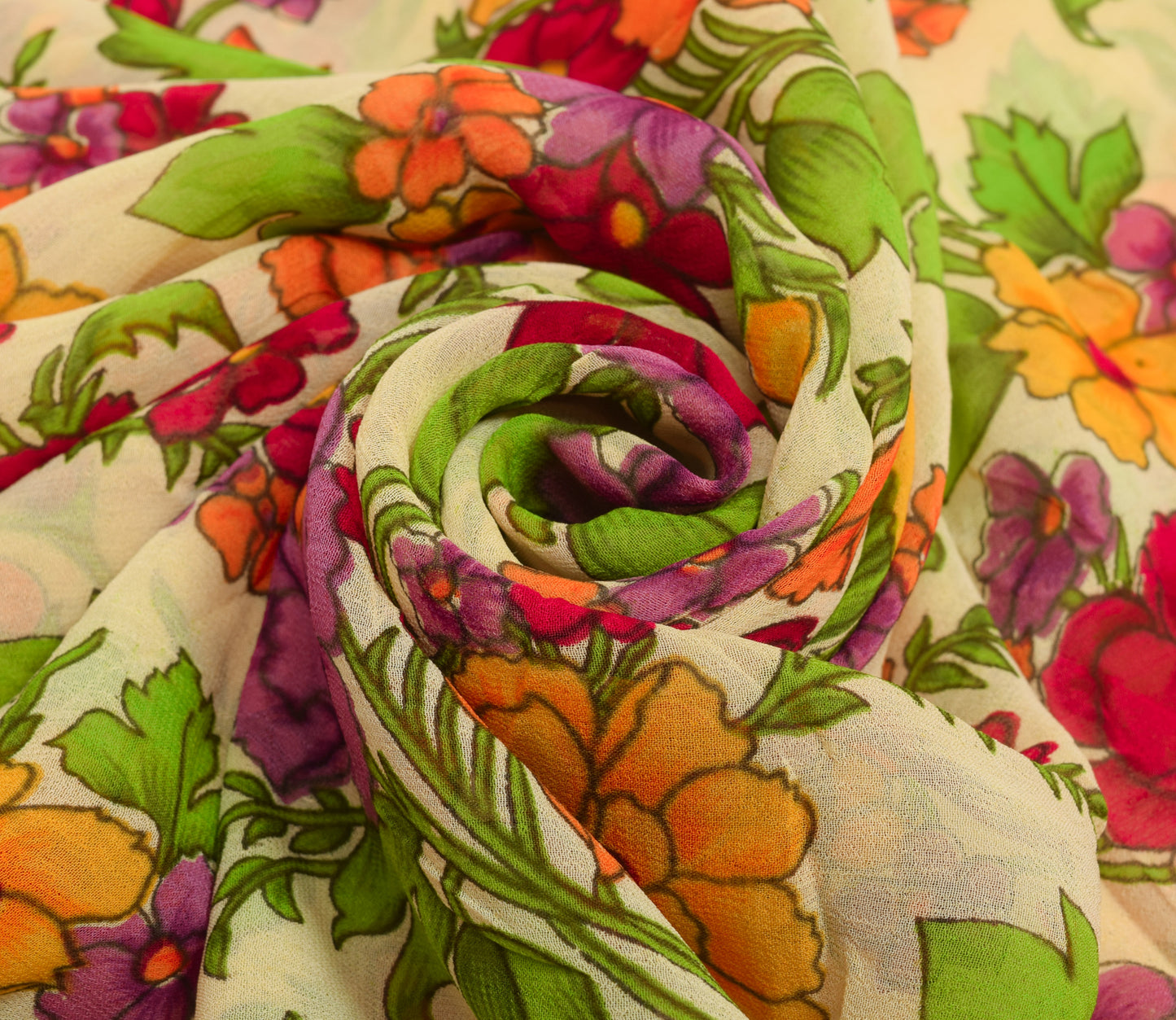 Sushila Vintage Saree Pure Georgette Printed Light Yellow Floral Craft Fabric