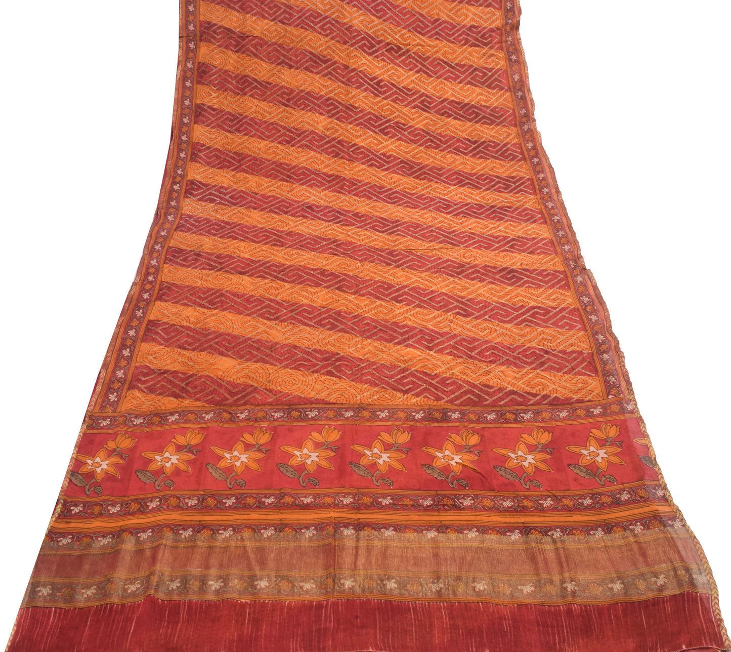 Sushila Vintage MaroonSaree 100% Pure Georgette Silk Hand Block Printed Fabric