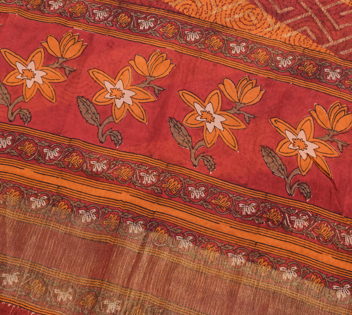 Sushila Vintage MaroonSaree 100% Pure Georgette Silk Hand Block Printed Fabric