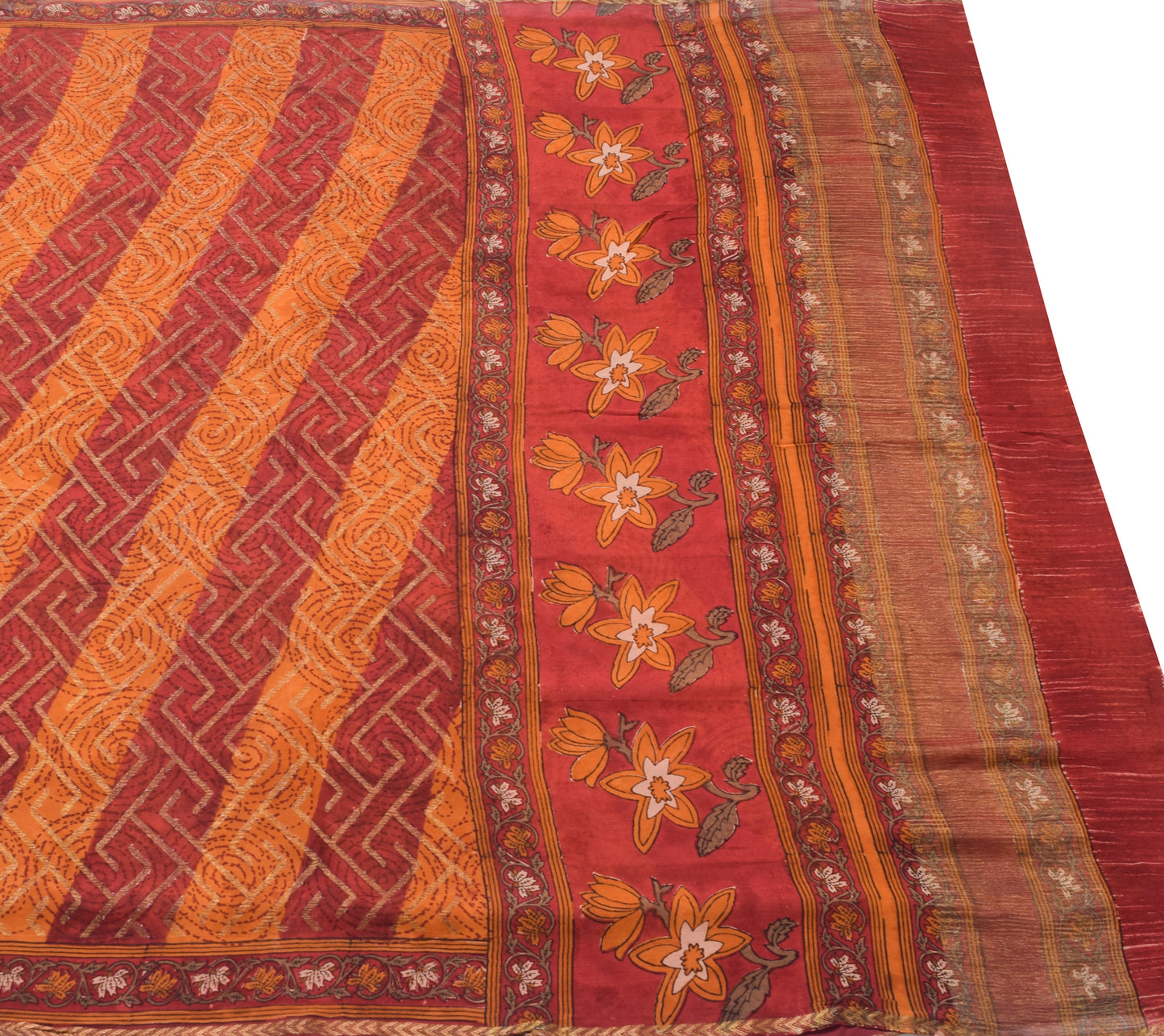 Sushila Vintage MaroonSaree 100% Pure Georgette Silk Hand Block Printed Fabric