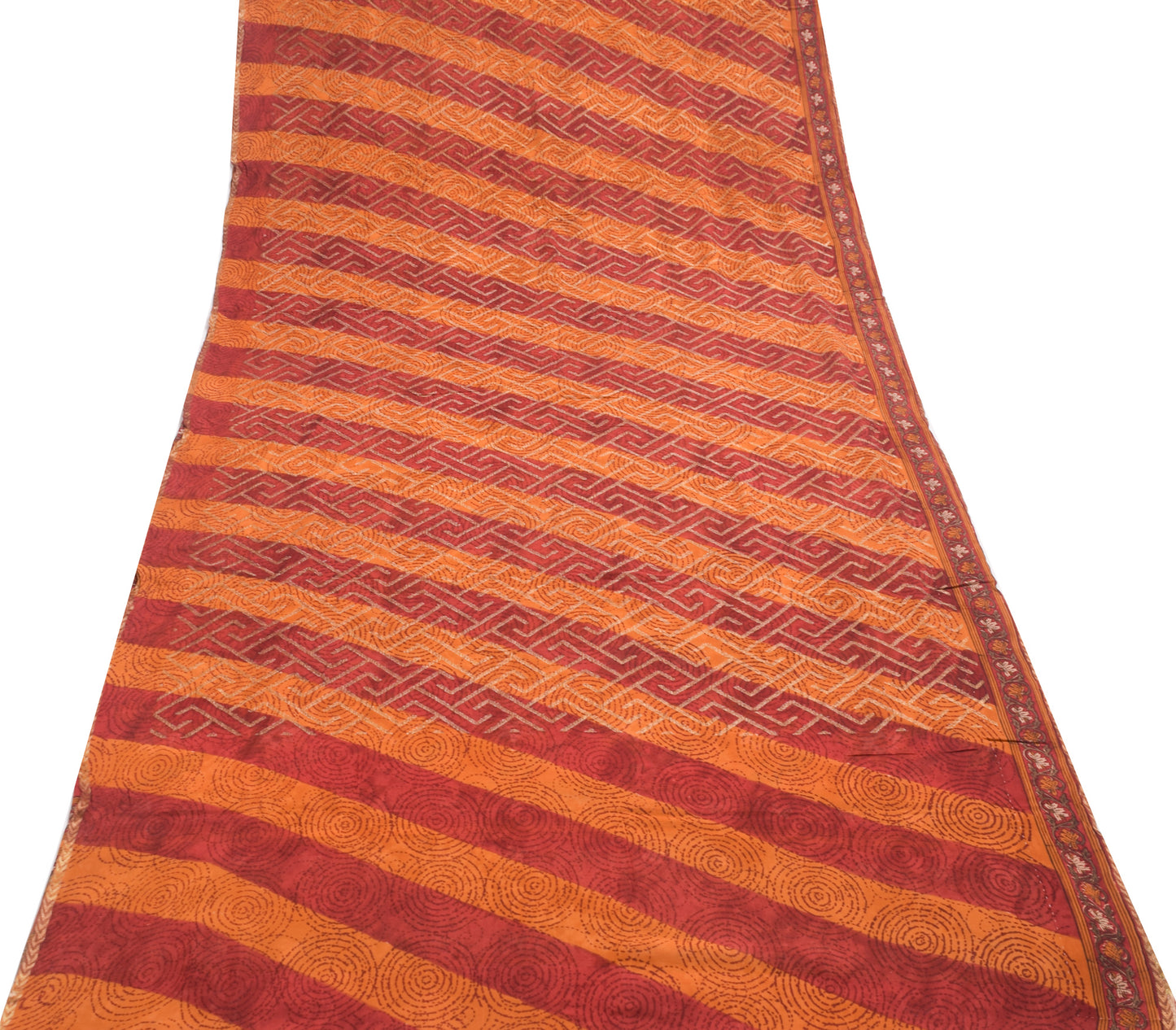 Sushila Vintage MaroonSaree 100% Pure Georgette Silk Hand Block Printed Fabric